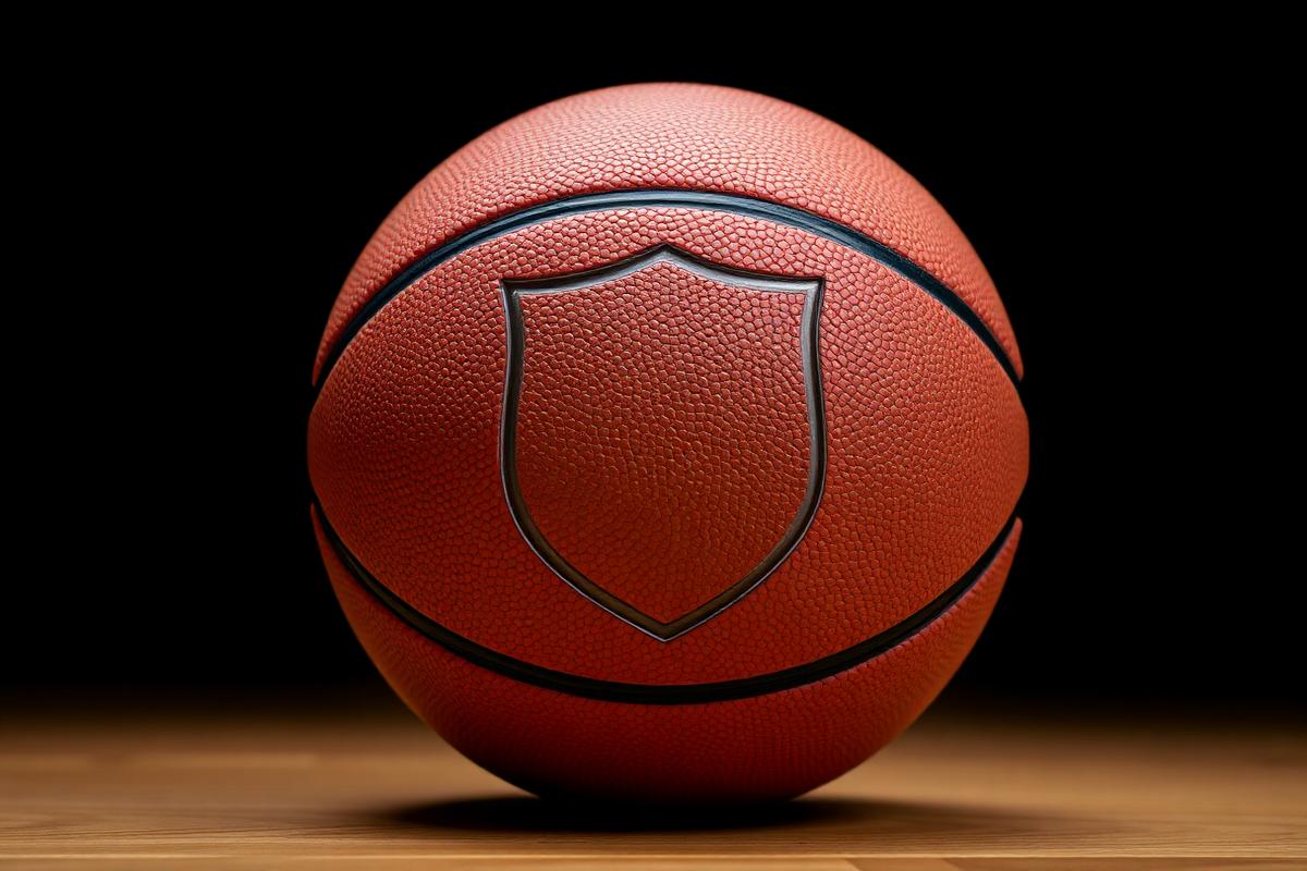Basketbal met een subtiel embleem als voorbeeld van clubpersonalisatie