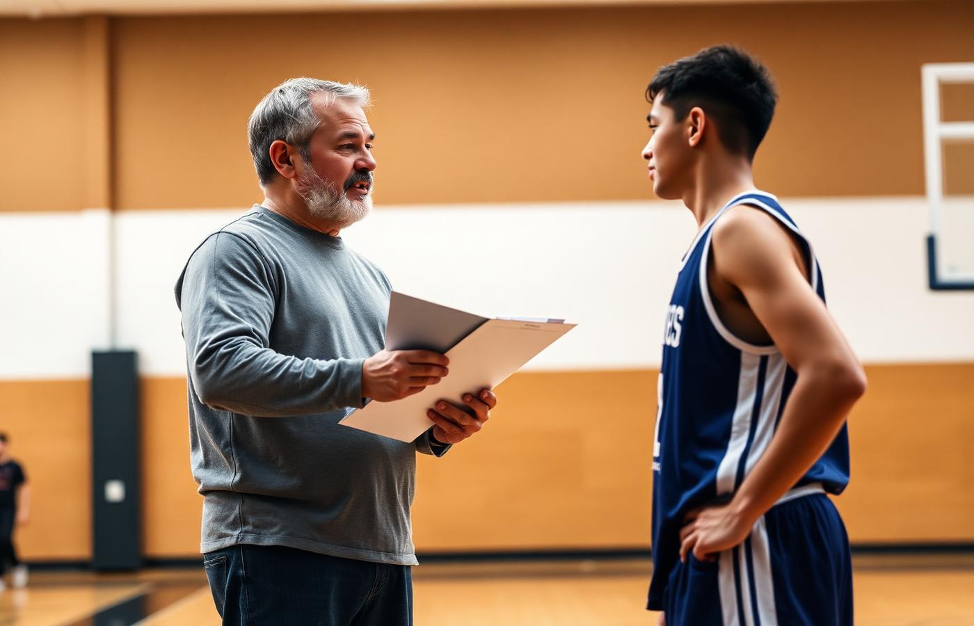 Oudercoach in gesprek met een speler langs de kant