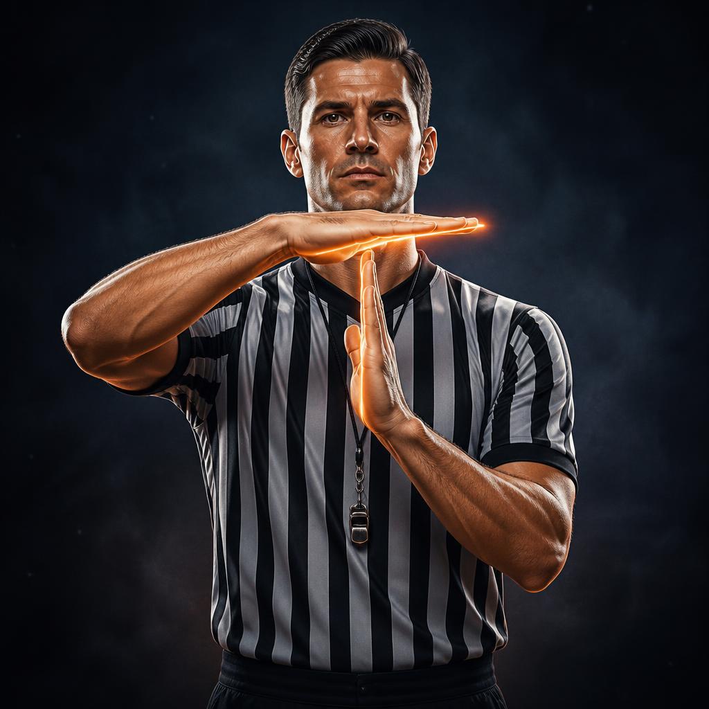 Technical foul — Scheidsrechter vormt een duidelijke T met beide handen: technische fout.